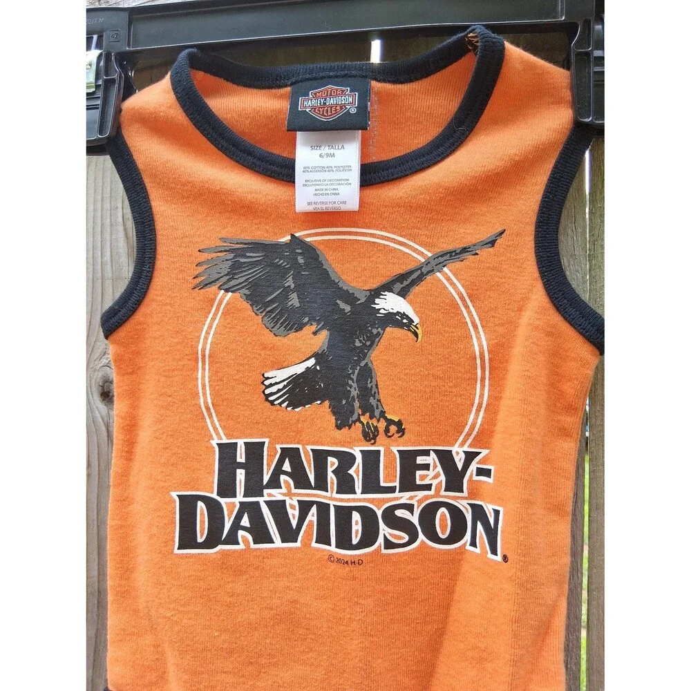 121 Harley Davidson Infant One Piece Romper Baby Boy 6/9M Orange 2024